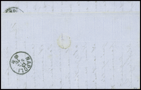 N°56, 30c brun, obl cursive "Coi postali francesi" (Salles n°698) sur lettre de Volo pour Gênes, signé Calves, ind 22. TB