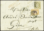 N°56 obl GC 6325 (Marseille cours du chapitre) sur lettre pour Gênes avce Italie timbre-taxe n°8. TB