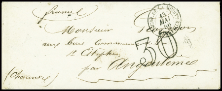 Lettre avec CAD "Escad de la MEDITée Marseille" (1856) + taxe 30 double-trait. TB