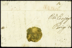 N°6, touché + n°10 en paire (1 ex touché) obl grille sans fin + CAD "2e Paris 15" (1852) sur lettre pour Palerme (Sicile), signé Calves