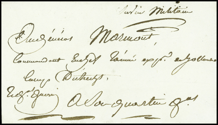 Lettre avec correspondance du quartier général d'Amerfoort (an 12) pour le camp d'Utrecht avec franchise manuscrite