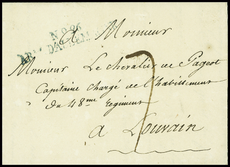 lettre du Gal Barbanegre datée de Turnau (1810) avec MP bleue "n°26 arm d'Allemagne" pour Louvain