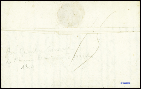Lettre datée du QG de Naples (1809) avec MP "Bau E Port payé Arm. D'Italie méridionale. TB