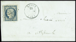 N°3, 2 pièces, obl grille + T15 "Aubin" (1850) - n°4 obl PC 166 + T15 Aubin (1853) sur lettre et n°4 obl grille + T15 Aubin (1851). L'ensemble TB