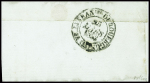 N°3, 2 pièces, obl grille + T15 "Aubin" (1850) - n°4 obl PC 166 + T15 Aubin (1853) sur lettre et n°4 obl grille + T15 Aubin (1851). L'ensemble TB