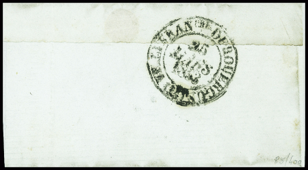 N°3, 2 pièces, obl grille + T15 "Aubin" (1850) - n°4 obl PC 166 + T15 Aubin (1853) sur lettre et n°4 obl grille + T15 Aubin (1851). L'ensemble TB