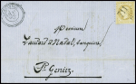4 lettres de Campagnac : n°22 obl PC du GC 711 (ind 17), n°13 obl PC 595 + T22 (ind 18), n°22 obl GC 711 + T22 (1868 - ind11), n°28 obl GC 711 + T24