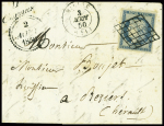 N°4 obl grille + cursive "11 Cornus" + dateur B (1850) sur lettre, ind 20. TB