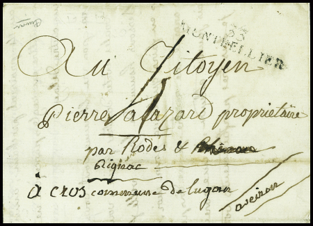 Marque manuscrite "Deb d'Espalion" (An 11) ind 19. TB