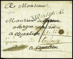 lettre de Toulouse pour Espalion réexpédiée à Toulouse avec au verso MP "Deb 11 Espalion" (1814), ind 20. TB