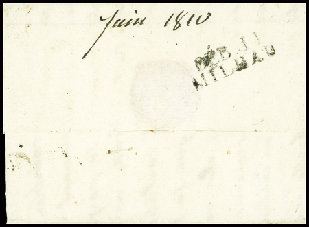 Lettre de Toulouse pour Marvejols (1810) avec au verso MP "Deb 11 MILHAU", ind 18, TB
