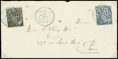 Col. Gen n°50 + 51 obl CAD bleu "Dong-Dang Tonkin" (1891) sur lettre du consulat de France à Longtchéou. TB
