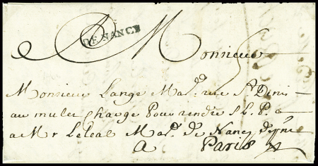 Petite marque "De Nancy" (L n°2 - 1706) sur lettre pour Paris avec taxe 5 sols, ind 18. TB