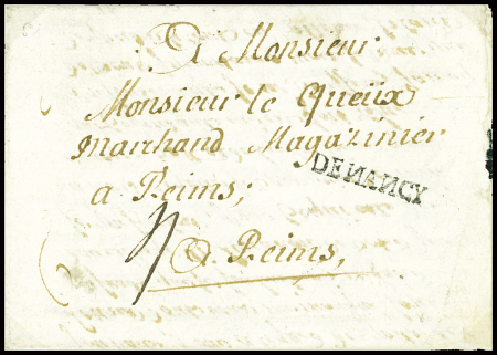 MP "De Nancy" (L n°3 avec "N" inversé - 1716) sur lettre avec taxe 4 sols pour Reims, ind 15. TB