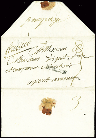 MP de "De Nancy" (L n°3 - 1718) lettre en port payé pour Pont à Mousson avec mention manuscrite "Franco" au recto et au verso marque manuscrite