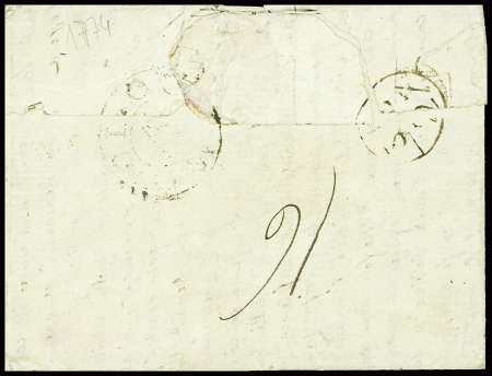 Rare MP circulaire "Nancy P.Payé" (L n°35 - 1774) avec  taxe 16 sols au verso (8 sols de Nancy à Paris et 8 sols de Paris à Calais) et taxe 18 sols