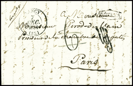 Lettre avec T13 Nancy (1831) pour Paris avec taxe 6 tampon façon manuscrite rayée et marque encadrée "Détaxe". TB