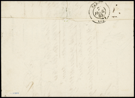 N°21 obl. losange de points "SP 2°" + CAD ambulant "Cherbourg à Paris 2°" (1865) sur lettre avec mention manuscrite "Boite de Nancy". TB