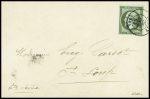 N°19, 1c olive, obl. T15 Nancy (1861) sur carte "denrées coloniales Millot - Vincenot Nancy" annonçant la visite d'un représentant. TB