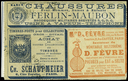 Carte-lettre annonces 15c Sage vendue 5 centimes (320e édition) avec annonces publicitaires de Nancy obl. (1893)