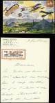 N°137 obl. CAD rond "Nancy aviation" (8.4.12) sur carte postale + 3 CP dont 2 en couleurs de Nancy aviation et lettre autographe de l'aviateur Marcel Loridan