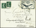 N°137, 2 pièces, obl. Nancy (28.7.12) sur lettre avec grand timbre semi-officiel 26c bleu et arrivée du vol Nancy - Lunéville (31.7.12) (Muller n°9)