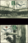 2 cartes postales du vol Nancy-Lunéville obl. Du 28.7.1912 dont l'une avec grand timbre semi-officiel 25c bleu surchargé Croix-Rouge en 1914. TB