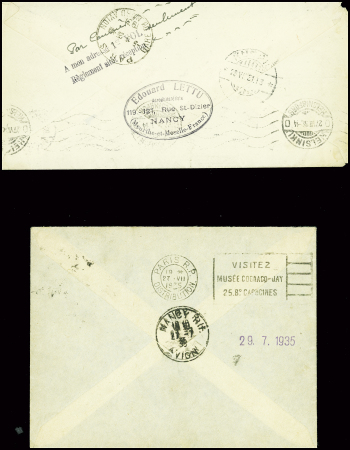 9 env. des vols spéciaux de l'exposition de Nancy (Paris Nancy et Nancy Paris 1929 - 1930) dont un imprimé urgent (Muller n°226 et 272). TB
