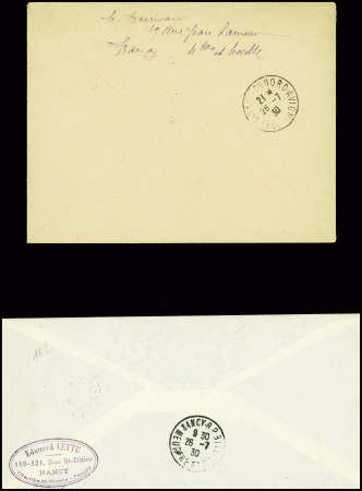 9 env. des vols spéciaux de l'exposition de Nancy (Paris Nancy et Nancy Paris 1929 - 1930) dont un imprimé urgent (Muller n°226 et 272). TB