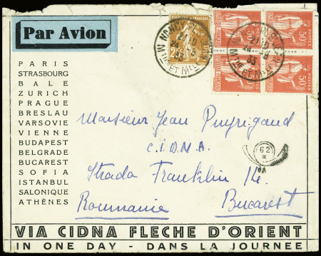 5 pièces diverses dont 3 carnets de vignettes "par avion" (C IDNA et Air France) et programme de la grande fête d'aviation de l'aérodrome d'Essey-les-Nancy