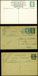 7 cartes postales au type Pasteur : 15c vert TSC expo Phil Paris (PAS B2) - 20c vert obl. (PAS C1) - 20c vert surchargé specimen (PAS C3) - 30c rouge