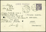 CP 55c violet obl. Losie (Pologne 1939) (PAI C1) sur carte postale lancée par ballonnet depuis Annecy. TB
