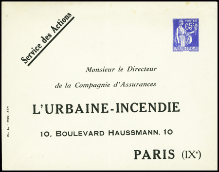 Env. 65c Paix Outremer TSC Urbaine Incendie Paris Iuxe, neuve (PAI D4e). TB., cote 375€