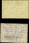 2 CP (volet réponse) 90c Paix rouge obl. Moscou (1936) et Owock (Pologne 1938) (PAI E3). TB