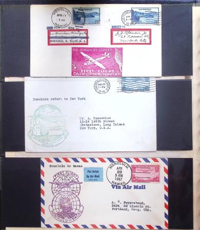 Album Safe noir contenant 82 plis divers aviation dont 2 lettres recommandées Hong-Kong - San Francisco par China clipper (26.4.37)