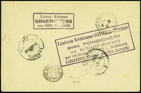 Divers Algérie obl. CAD "Marseille St Charles Paquebot" (12.1.30) sur lettre pour Karachi avec au verso cachets rect violets