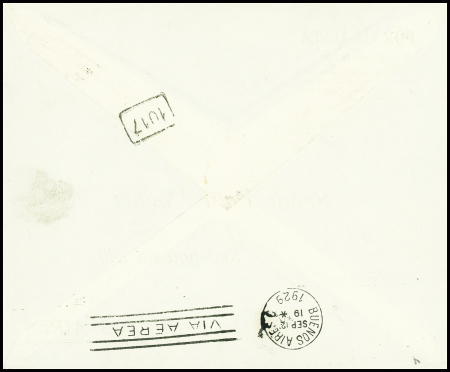 12.9.1929 Comodoro Rivadavia - Buenos Aires (Muller n°46 Argentine) avec signature de Paul Vachet. RR et TB
