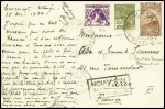 Brésil n°171 + 261 + PA21 obl. Maceio sur carte postale de nouvel an Air France à tarif réduit avec carte géographique de France rouge entourée de bleu et de vert