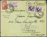 Brésil n°261 en paire + PA23 + PA25 obl. Rio (29.7.34) sur lettre pour Paris (arrivée 2.8.34) sur lettre avec cachet rect violet "Via Air France"