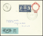 15.5.1933 Natal - Dakar, entier postal du Brésil adressé à Manuel, mécanicien navigant de l'équipage de Mermoz avec étiquette spéciale verte du vol