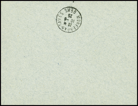 Sénégal n°72 + 86 + 59 OBL Dakar (5 juin 1925) sur lettre avec griffe bleue "par avion ouverture ligne Latécoère Dakar Toulouse" par Dubourdieu