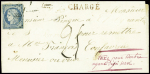 N°4 , timbre ayant déjà servi sur lettre avec mention manuscrite à l'encre rouge "Taxe pour timbre ayant déjà servi" + taxe manuscrite 25 et griffe