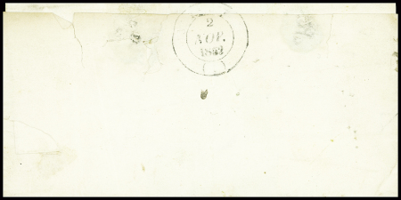 N°4 , timbre ayant déjà servi sur lettre avec mention manuscrite à l'encre rouge "Taxe pour timbre ayant déjà servi" + taxe manuscrite 25 et griffe