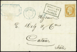 N°23 obl. Ancre bleue + CAD "Godewery" (1864) sur lettre de Marseille pour Catane (Sicile) avec cachet rect noir "Piroscafi francesi" (Salles n°777)