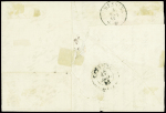 N°23 obl. Ancre bleue + CAD "Godewery" (1864) sur lettre de Marseille pour Catane (Sicile) avec cachet rect noir "Piroscafi francesi" (Salles n°777)