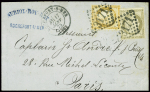 N°38 + Colonies générales n°20, 30c brun, OBL GC 3171 + T17 Rochefort-s-Mer (1875) sur lettre pour Paris, rare utilisation d'un timbre des colonies générales