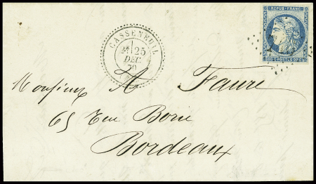 N°45, impression fine, OBL GC 746 + T24 "Casseneuil (45)" (25 dec 70) sur lettre. TB