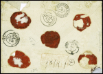 N°43 + 47 en paire + 49 OBL GC 532 + T17 Bordeaux (1871) sur lettre chargée (VD 1001F90c)