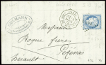N°60 obl. Losange de points "PGSO" + CAD octogonal "Paris gare du sud ouest" (1873) sur lettre, ind 19. TB
