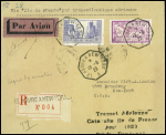 N°240 + 261 obl. Octo "Le Havre à New-York A" (19.8.29) sur lettre recommandée catapultée avec griffe noire "Transat aérienne catapulte Ile de France"